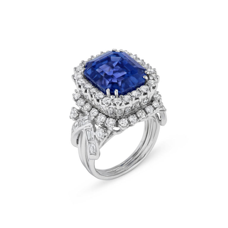 Platinum Sapphire and Diamond Ring