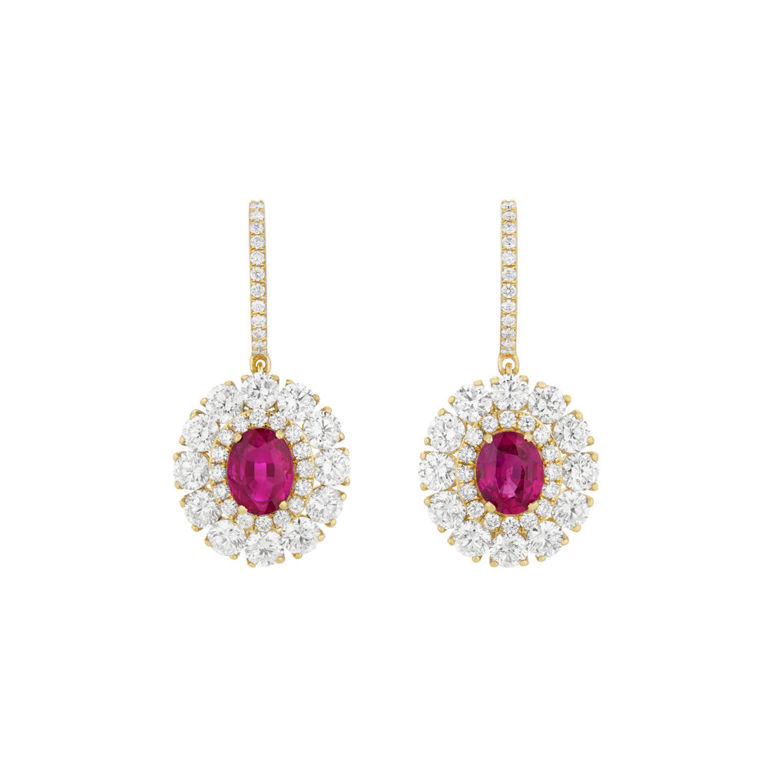 18k Yellow Gold Ruby and Diamond Earrings