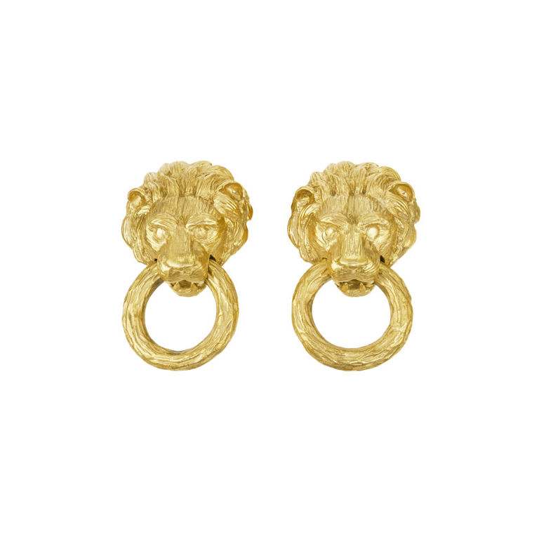 18k Yellow Gold Lion's Head Earrings