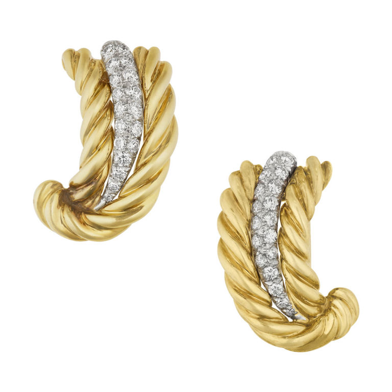 Two Yellow Gold and Platinum Diamond Brooches