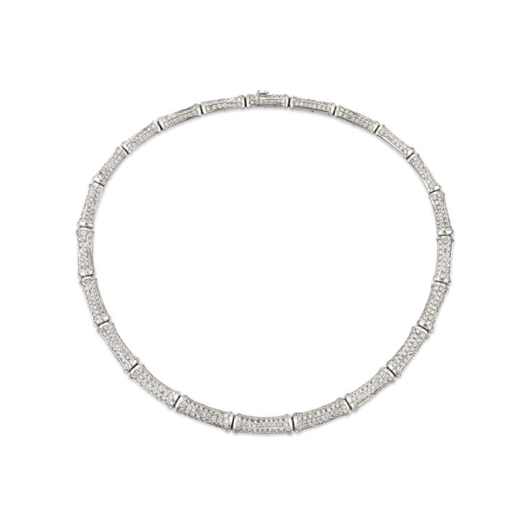 18k White Gold Diamond Bamboo Necklace