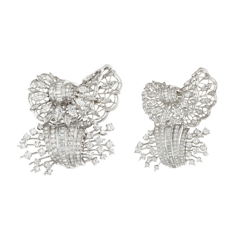 Two Platinum Diamond Brooches