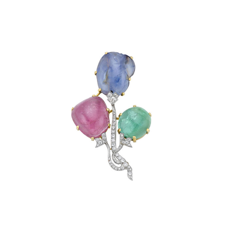 Platinum and Yellow Gold Multi-Gem Balloon Brooch