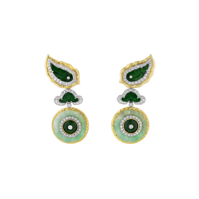 18k Gold and Platinum Jade and Diamond Earrings