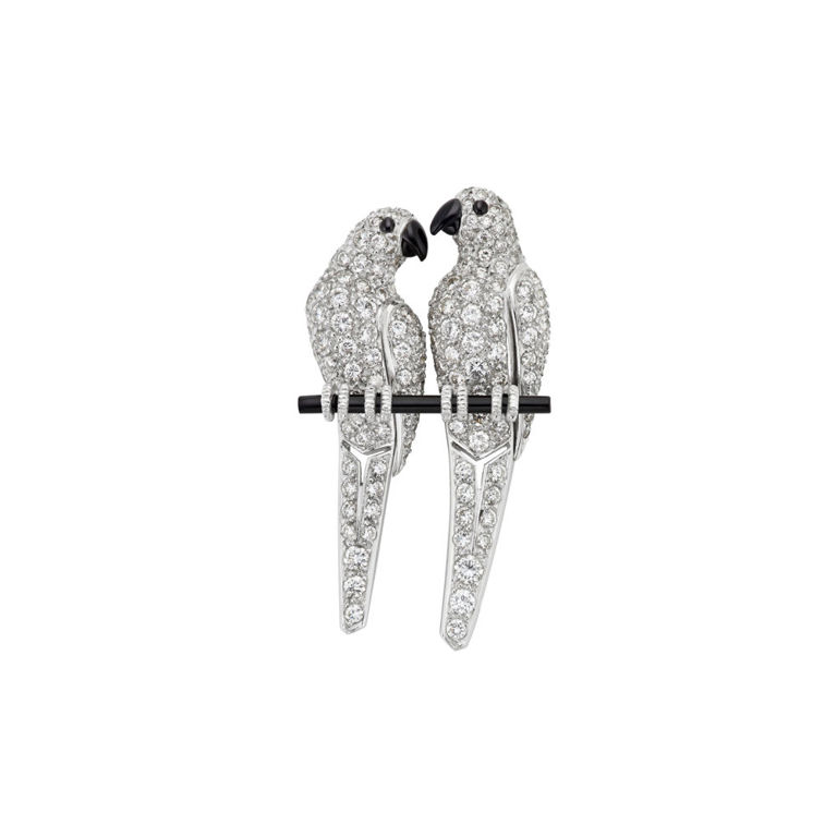 Platinum and Gold Onyx, Enamel and Diamond Brooch