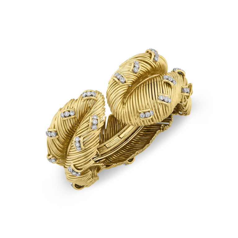 18k Gold and Platinum Diamond Feather Bracelet