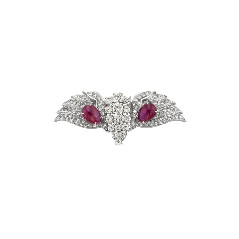 Platinum Ruby and Diamond Brooch