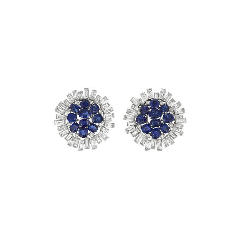 Platinum Sapphire and Diamond Earrings