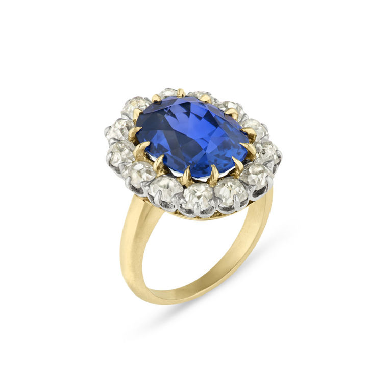Platinum and Yellow Gold Sapphire and Diamond Ring