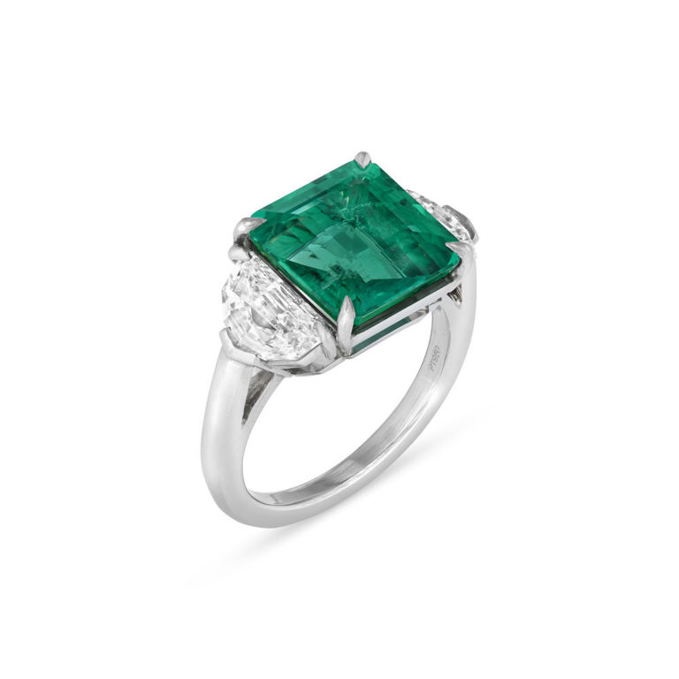 Platinum Emerald and Diamond Ring