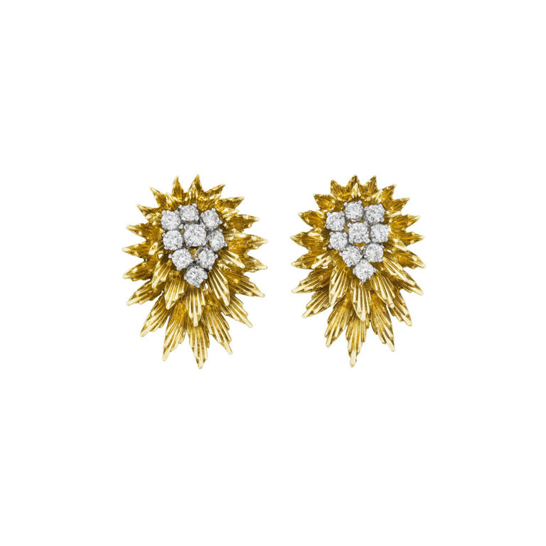 18k Yellow Gold and Platinum Diamond Earrings