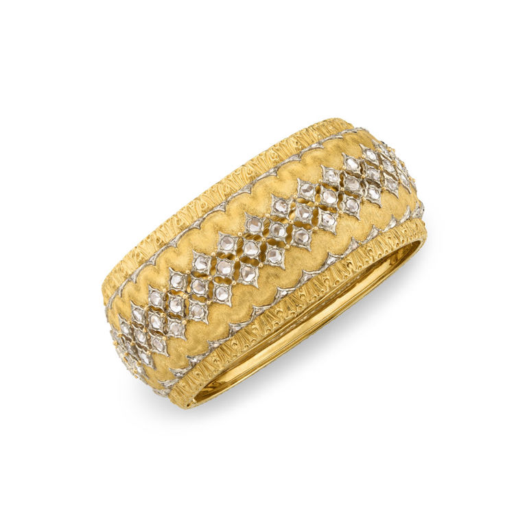18k Yellow and White Gold Diamond Bangle Bracelet