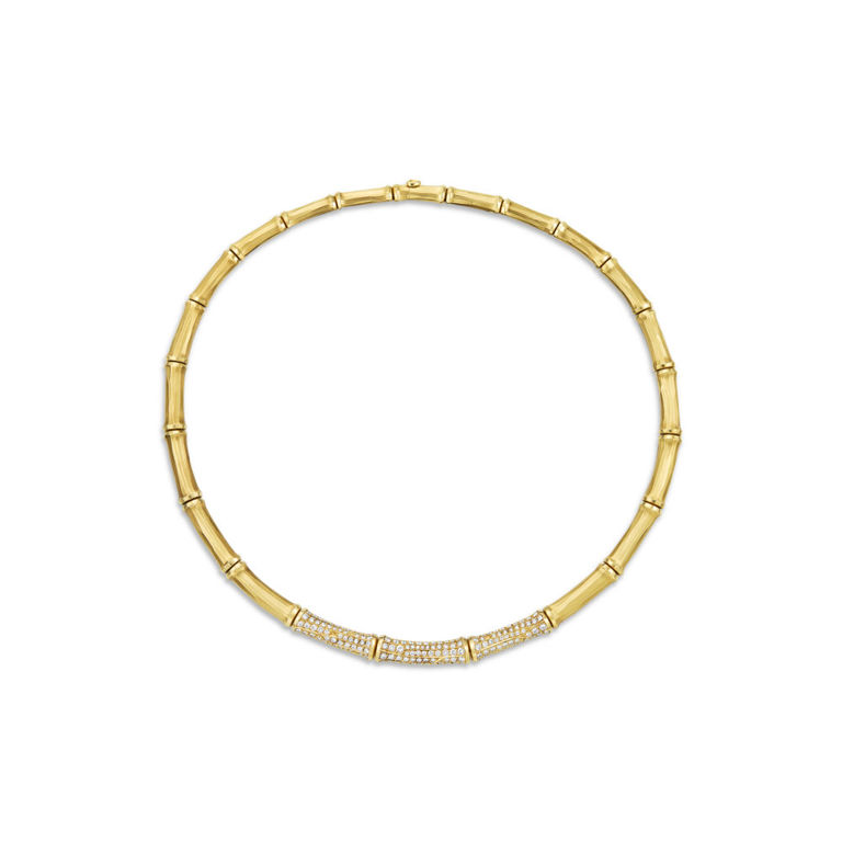 18k Yellow Gold Diamond Bamboo Necklace