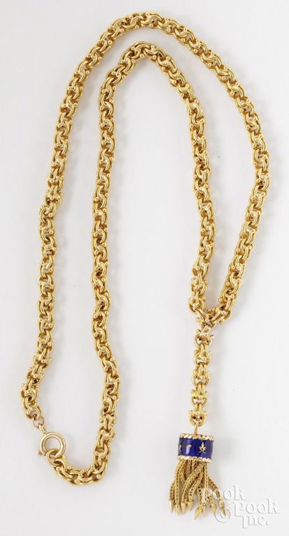 18k Yellow Gold and Enamel Chain Necklace