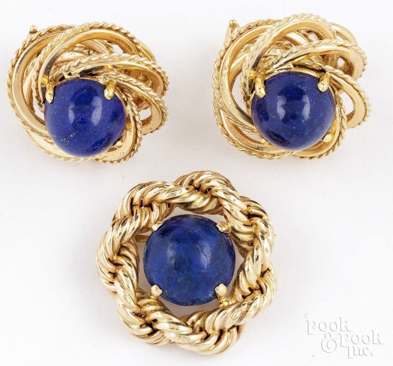 14k Yellow Gold Lapis Lazuli Jewelry Set