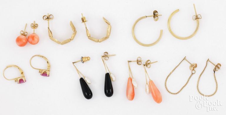 Seven Pairs of 14k Gold Earrings