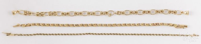 Three 14k Yellow Gold Chain Bracelets