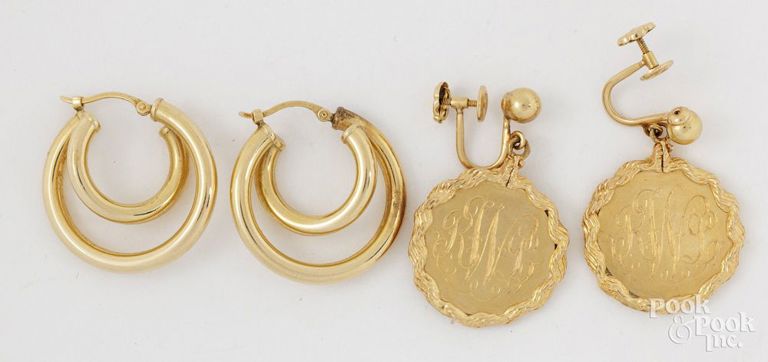 Two Pairs of 14k Yellow Gold Earrings