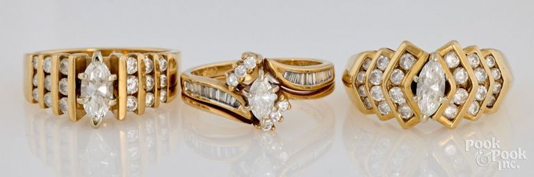 Three 14k Yellow Gold Diamond Rings
