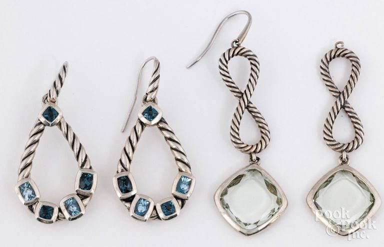 Two Pairs of Sterling Silver Topaz Earrings
