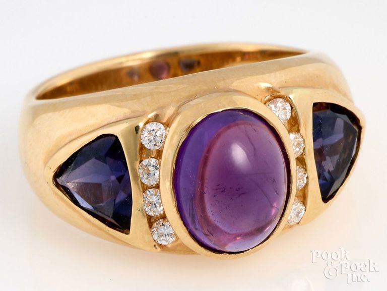 14k Gold Amethyst, Tanzanite and Diamond Ring
