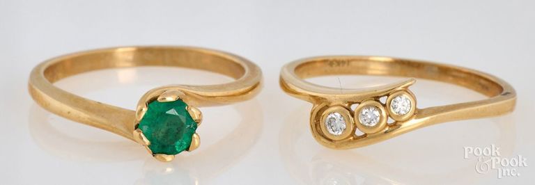 Two 14k Yellow Gold Gemstone Rings