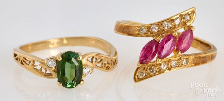 Two 14k Yellow Gold Gemstone Rings