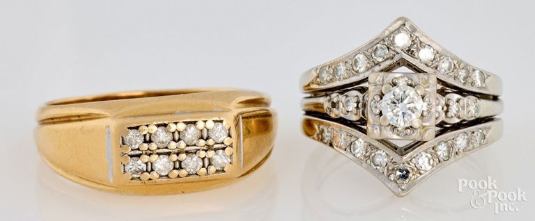 Two 14k Gold Diamond Rings