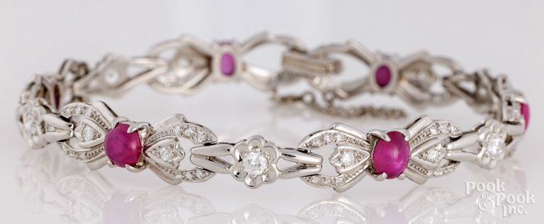 14k White Gold Diamond and Ruby Bracelet