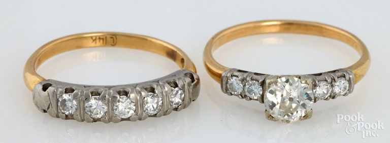 Two 14k Yellow Gold Diamond Rings