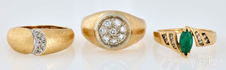 Three 14k Yellow Gold Gemstone Ring