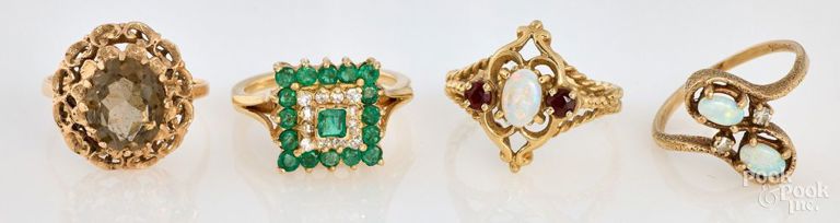 Four 14k Yellow Gold Gemstone Rings