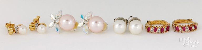 Four Pairs of 14k Gold Earrings