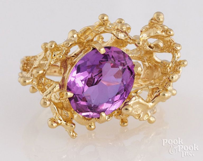 14k Yellow Gold Synthetic Sapphire Ring
