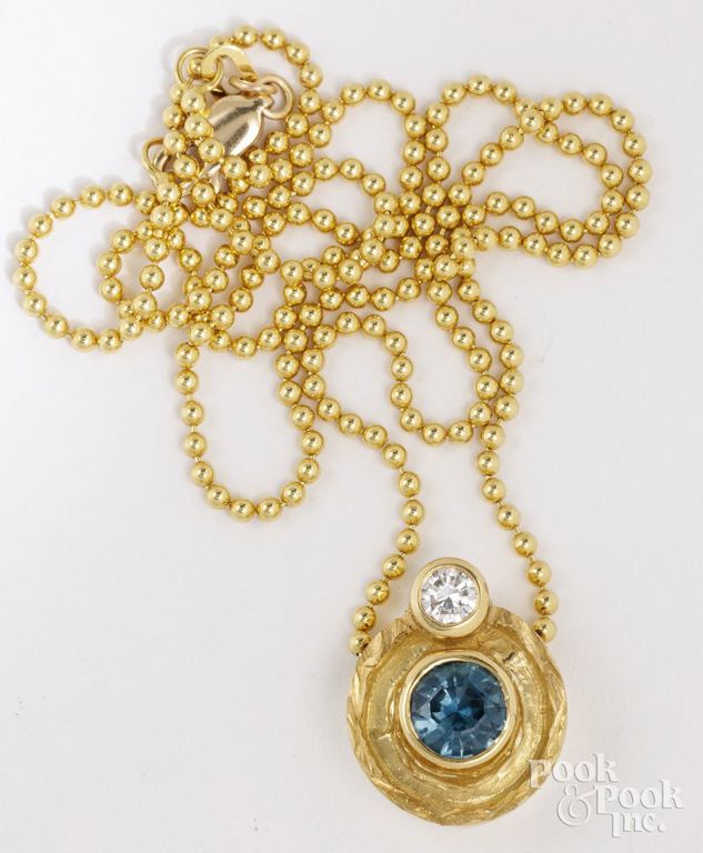 Yellow Gold Sapphire and Diamond Pendant Necklace