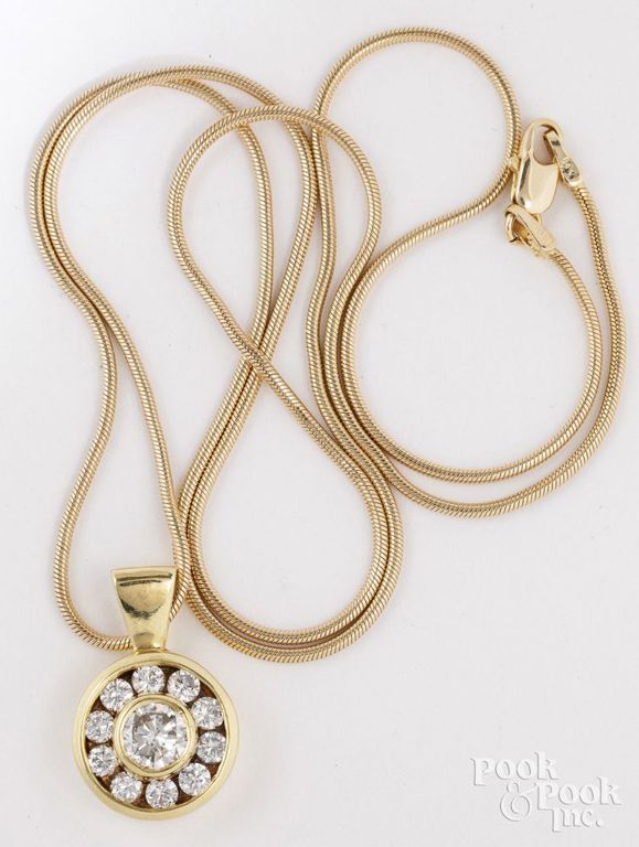 14k and 18k Yellow Gold Diamond Pendant Necklace