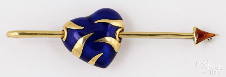 18k Yellow Gold and Enamel Brooch