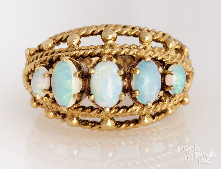 14k Yellow Gold Opal Dome Ring