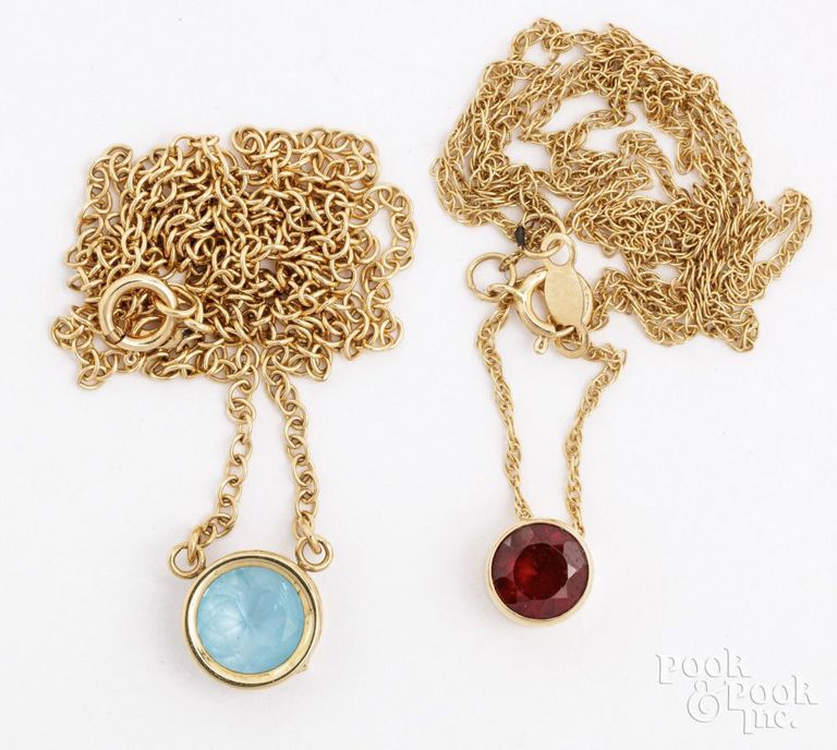 Two 14k Yellow Gold Gemstone Pendant Necklaces