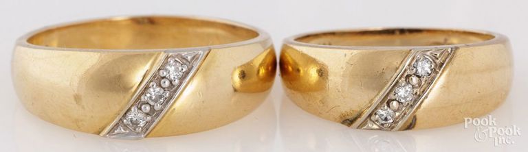 Two 14k Yellow Gold Diamond Wedding Rings