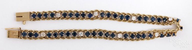 14k Yellow Gold Sapphire and Diamond Bracelet