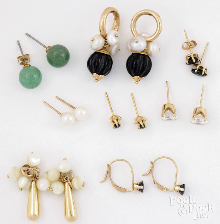 Eight Pairs of 14k Gold Gemstone Earrings