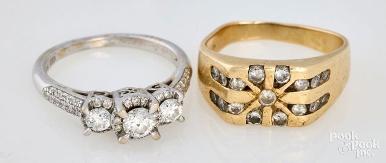 Two 14k Gold Diamond Rings