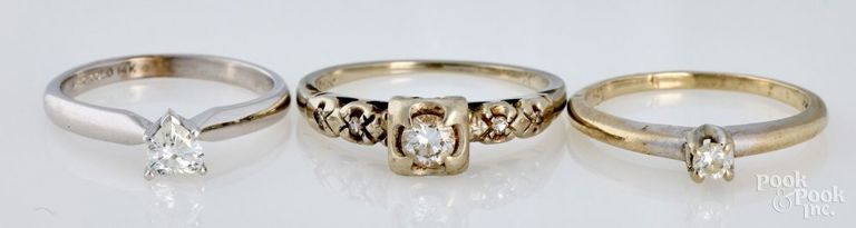 Three 14k White Gold Diamond Rings
