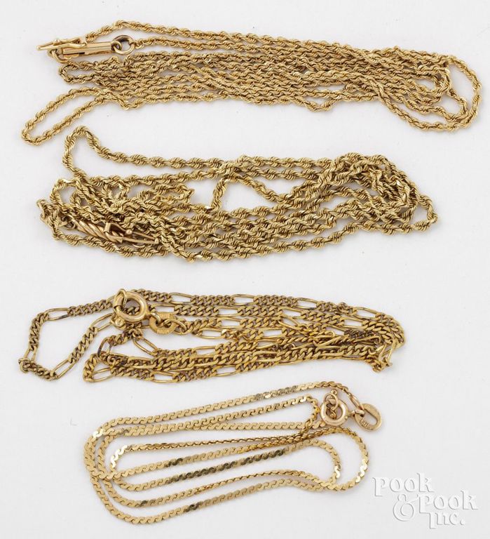 Four 14k Yellow Gold Chain Necklaces