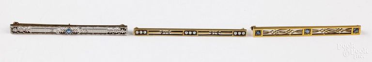 Three 14k Gold Bar Brooches