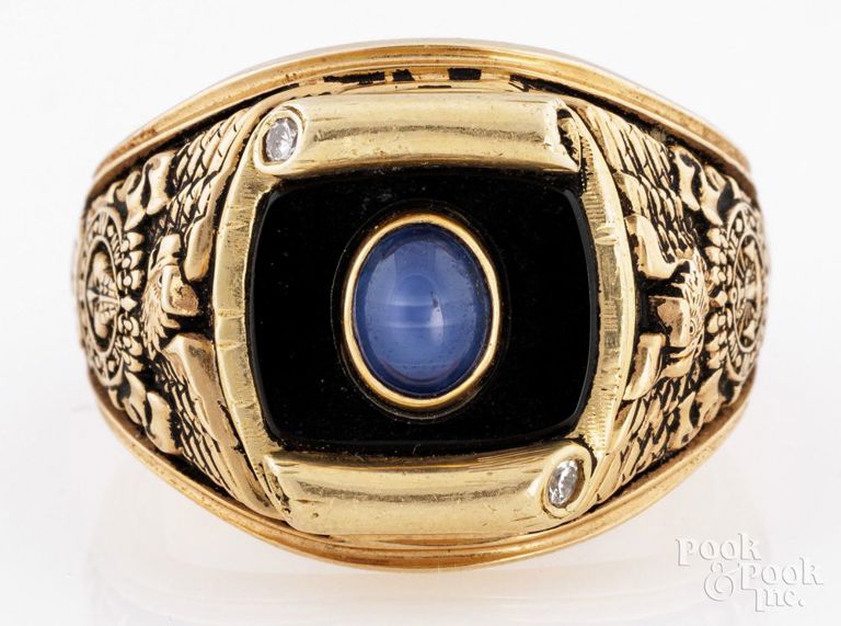 14k Yellow Gold Star Sapphire and Diamond Ring