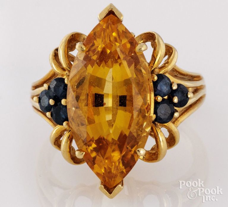 14k Yellow Gold Citrine and Sapphire Ring