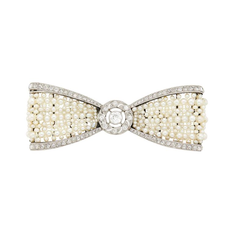 Platinum Pearl and Diamond Brooch