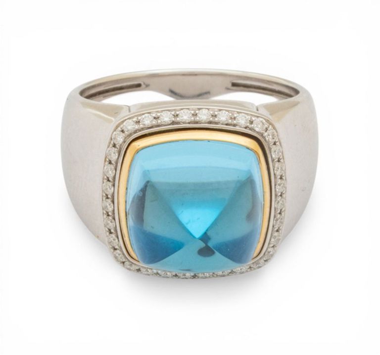 18k Gold Topaz and Diamond Ring